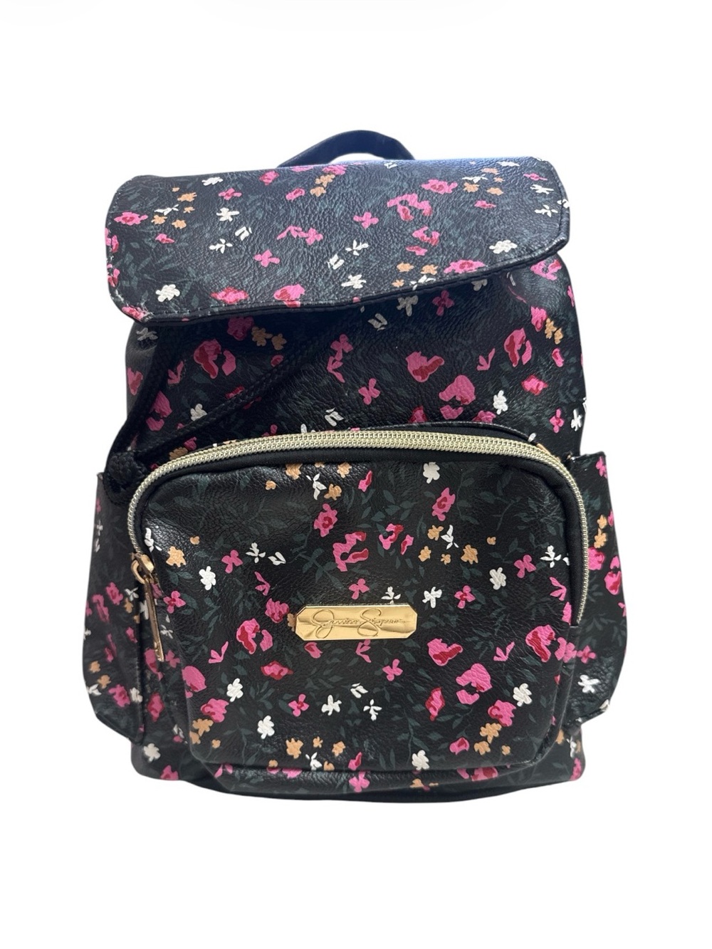 Jessica Simpson Black Floral Mini Backpack with Pink & White Blossoms